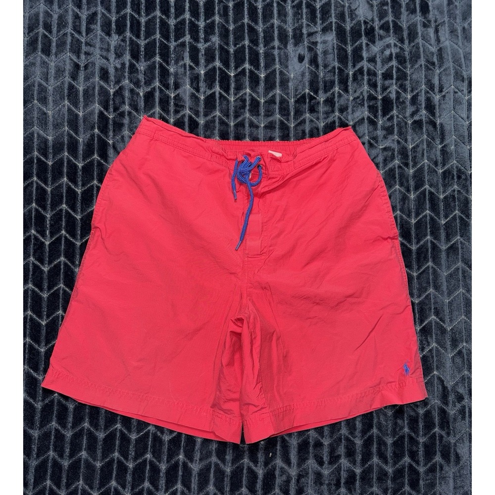 Vintage Polo Sport Ralph Lauren Mens Red Beach Swim Shorts Pockets Size Medium